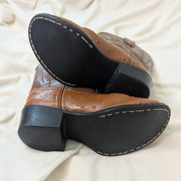 Old West Kids' Cognac Round Toe Faux Ostrich Western Boots Style OR9117 Size 10 - Picture 5 of 7
